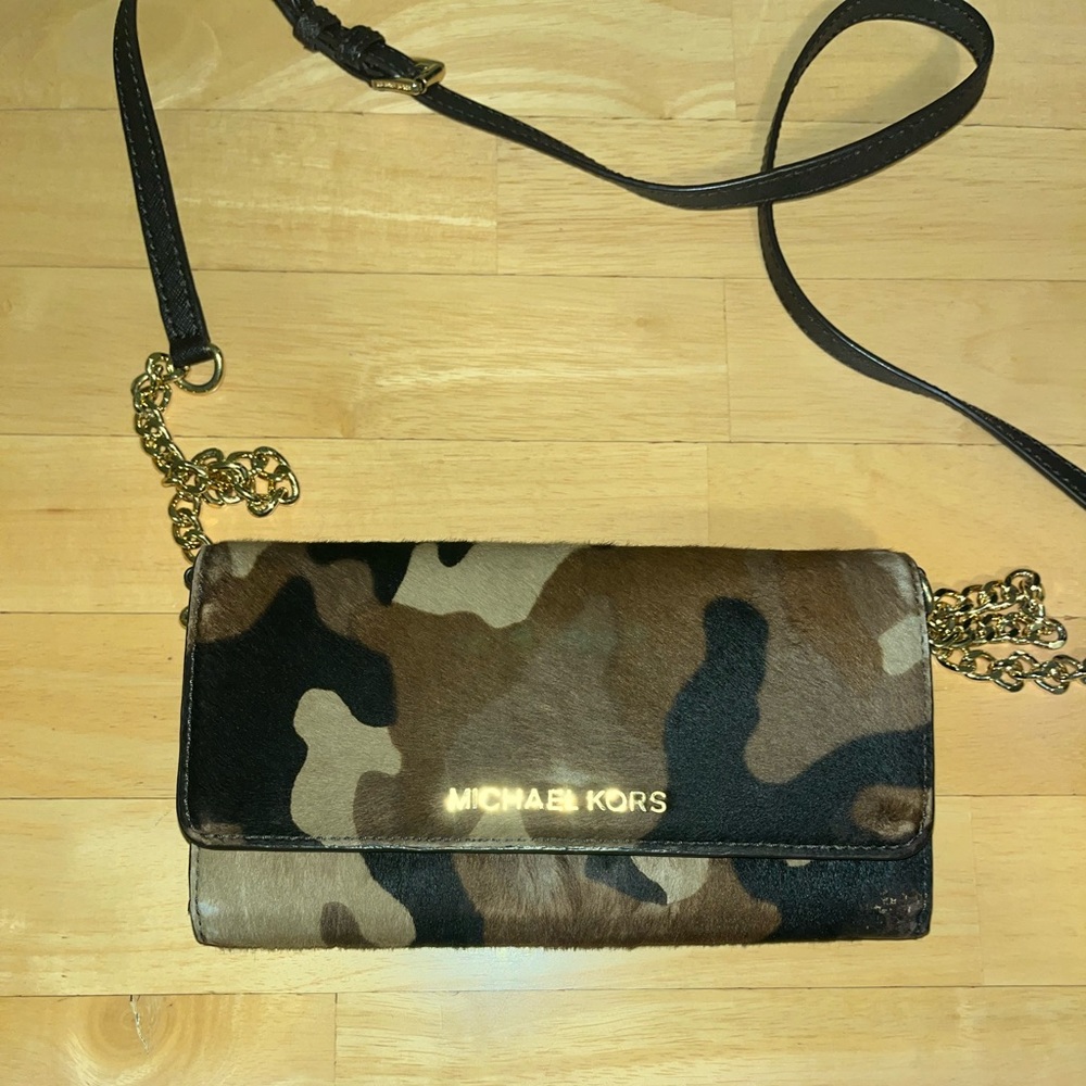 Michael Kors calf hair camo print cross body